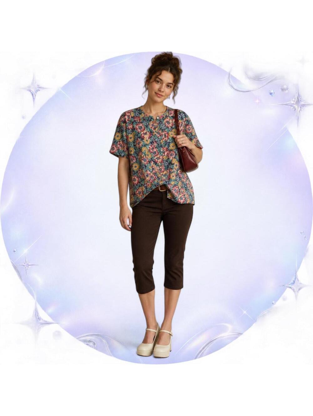 Vintage 80s/90s Charter Club Rayon Floral Blouse